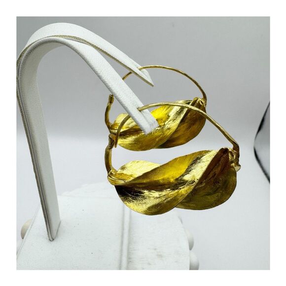 Fulani Twisted Basket Gold Plated Hoop Earrings Chunky West Africa Modernist - Picture 2 of 14